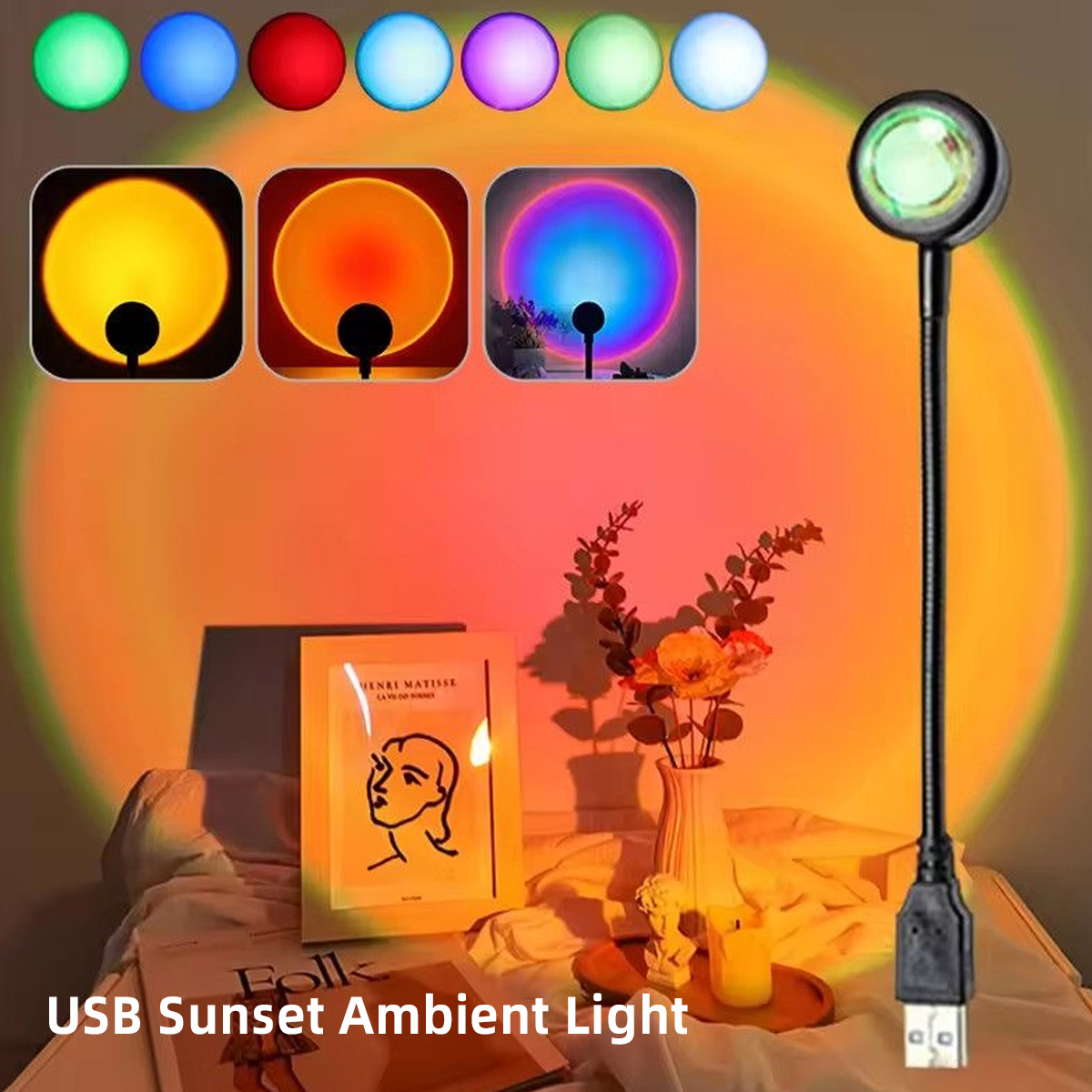 Sunset Lamp Projection - Lampa projekcyjna LED Tęcza Zachód Słońca
